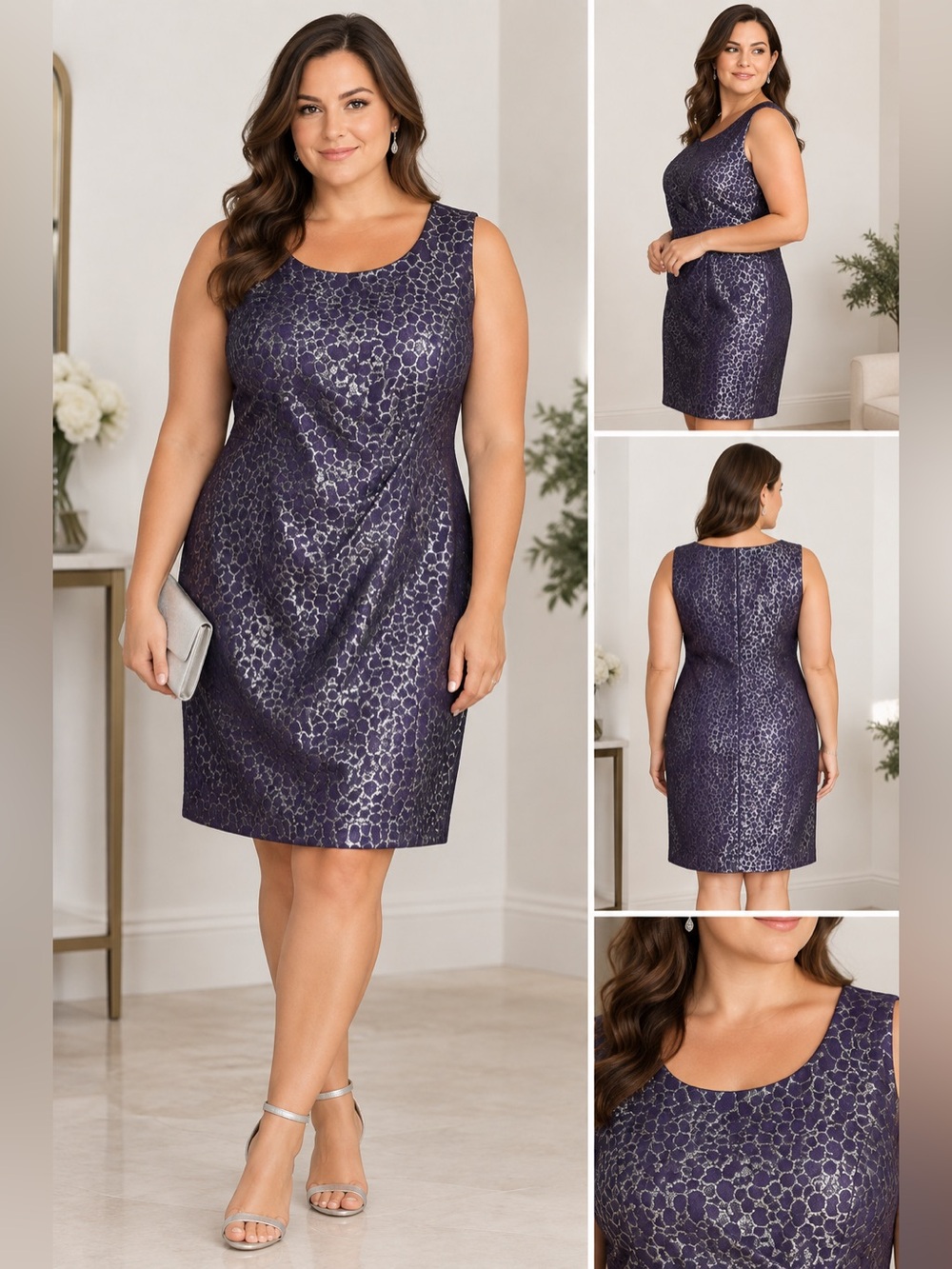 Onyx Nite by Wendye Chaitin Purple Silver Sheath Dress 22W